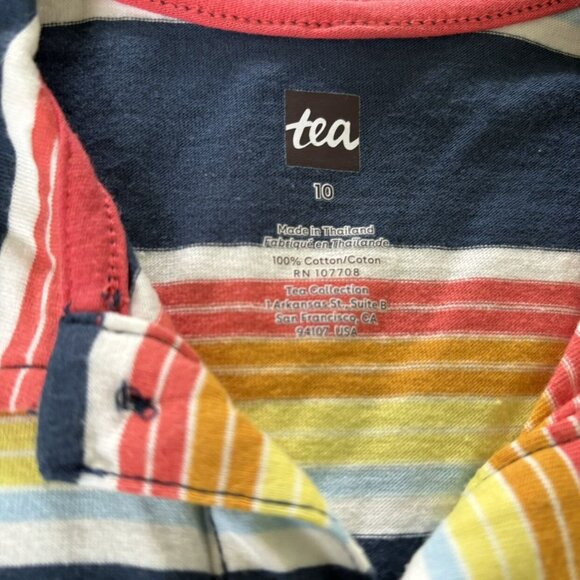 Tea Collection Striped Polo Shirt Size 10 - Picture 2 of 2
